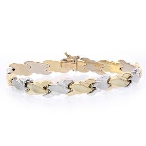 8.6mm 14K Two Tone Gold Fancy Wave Link Bracelet